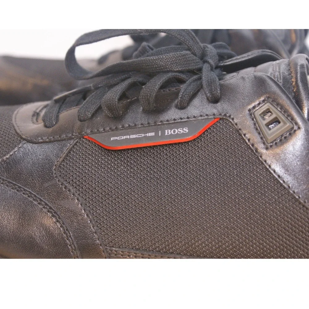 Hugo Boss x Porsche Mens 10.5 Black Leather Textile Low Top Trainers Designer